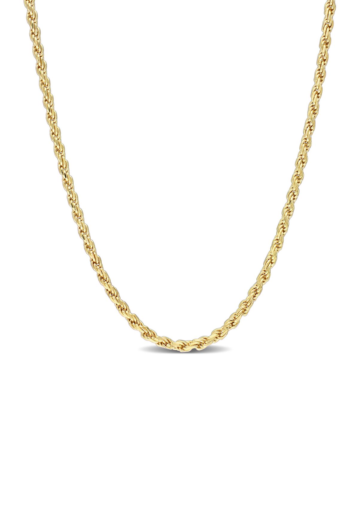 18k Yellow Gold Plated Sterling Silver 2.2mm Rope Chain Necklace