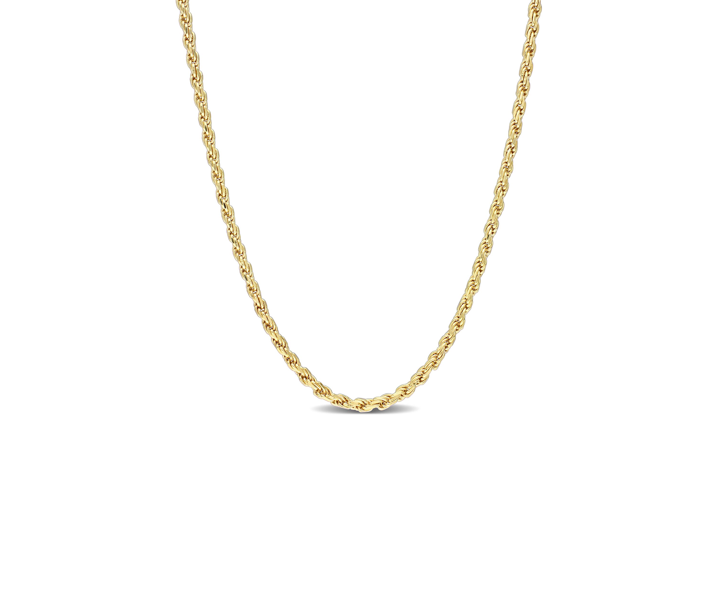 18k Yellow Gold Plated Sterling Silver 2.2mm Rope Chain Necklace