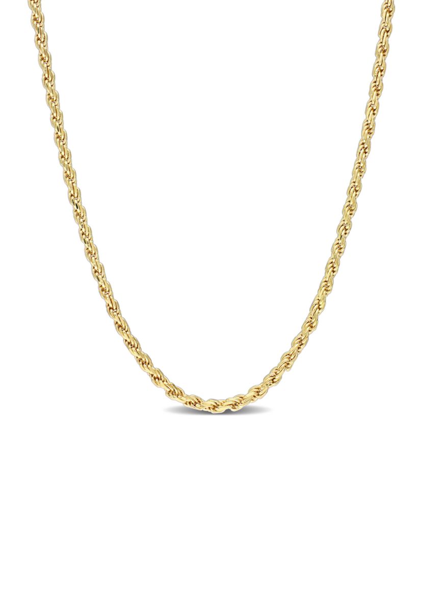 18k Yellow Gold Plated Sterling Silver 2.2mm Rope Chain Necklace