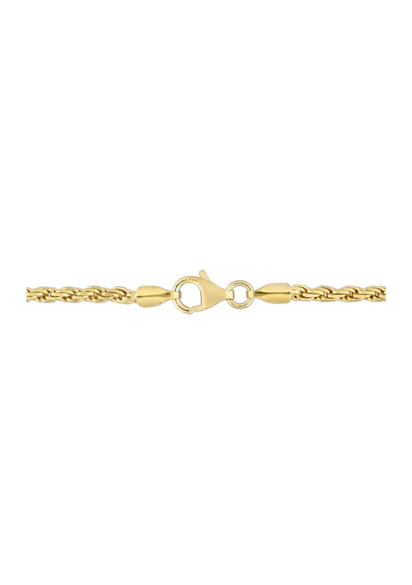18k Yellow Gold Plated Sterling Silver 2.2mm Rope Chain Necklace