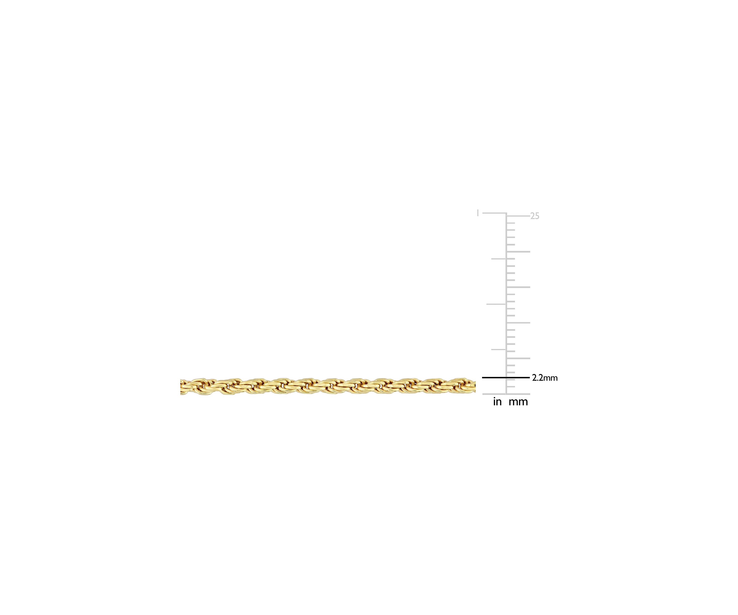 18k Yellow Gold Plated Sterling Silver 2.2mm Rope Chain Necklace