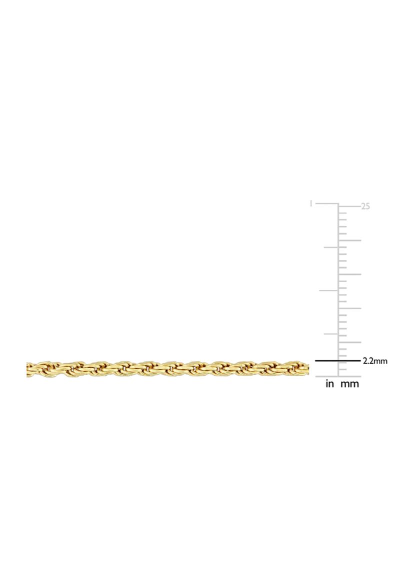 18k Yellow Gold Plated Sterling Silver 2.2mm Rope Chain Necklace