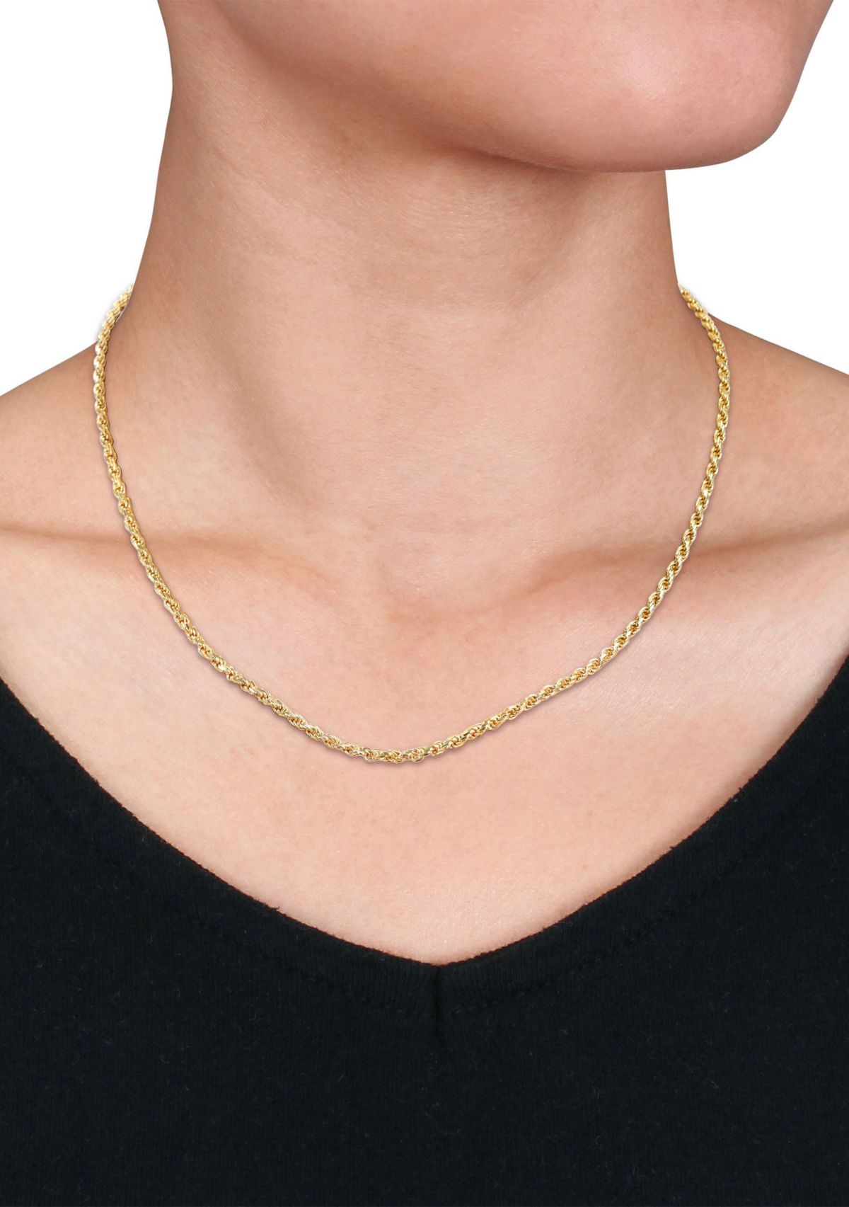 18k Yellow Gold Plated Sterling Silver 2.2mm Rope Chain Necklace