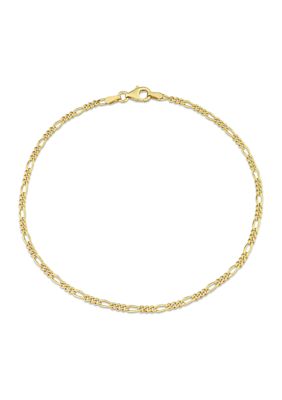 Haylee Jewels 18k Yellow Gold Plated Sterling Silver 2.2mm Figaro Chain Bracelet