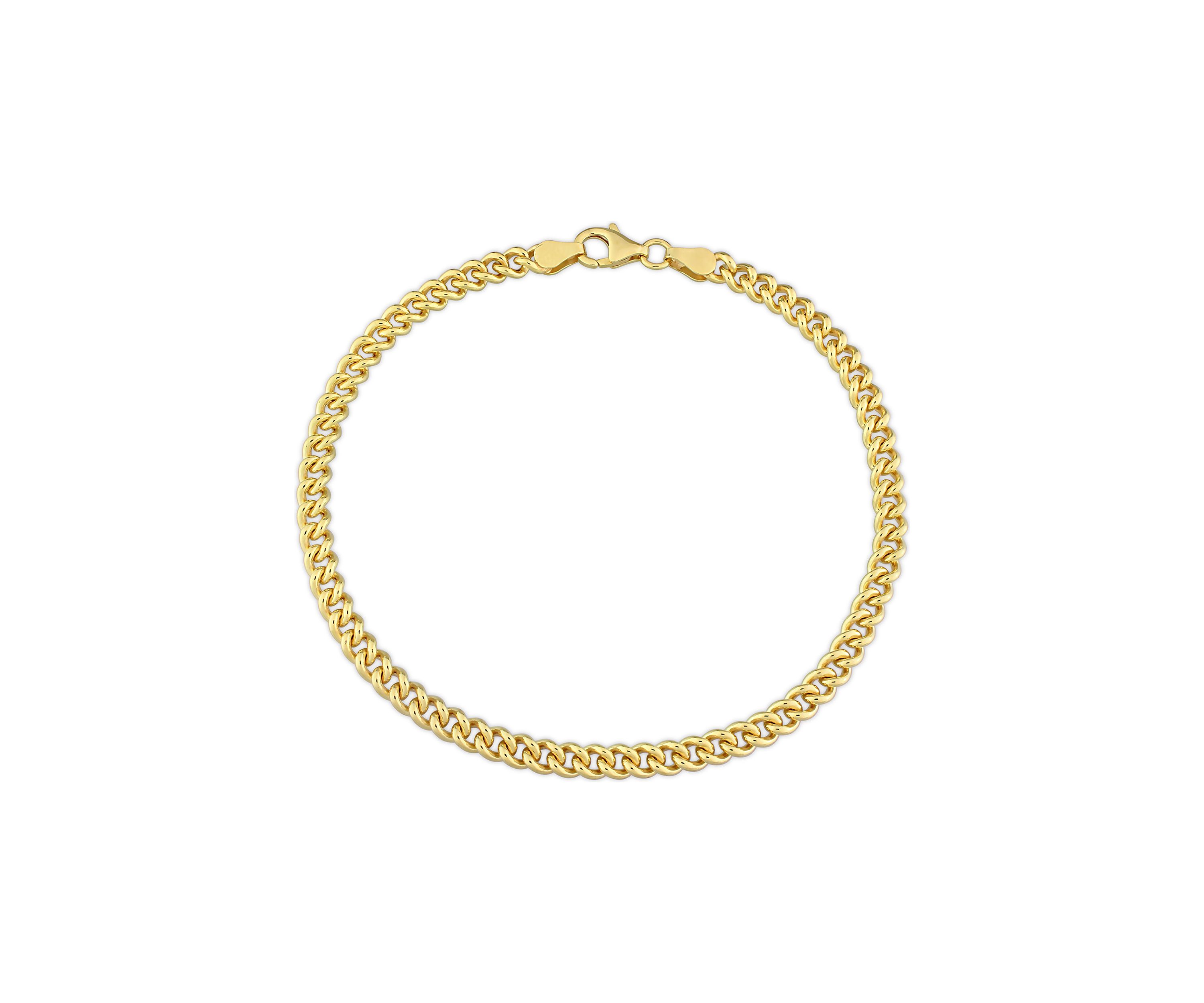 Yellow Flash Plated Sterling Silver 4.4mm Curb Link Chain Bracelet