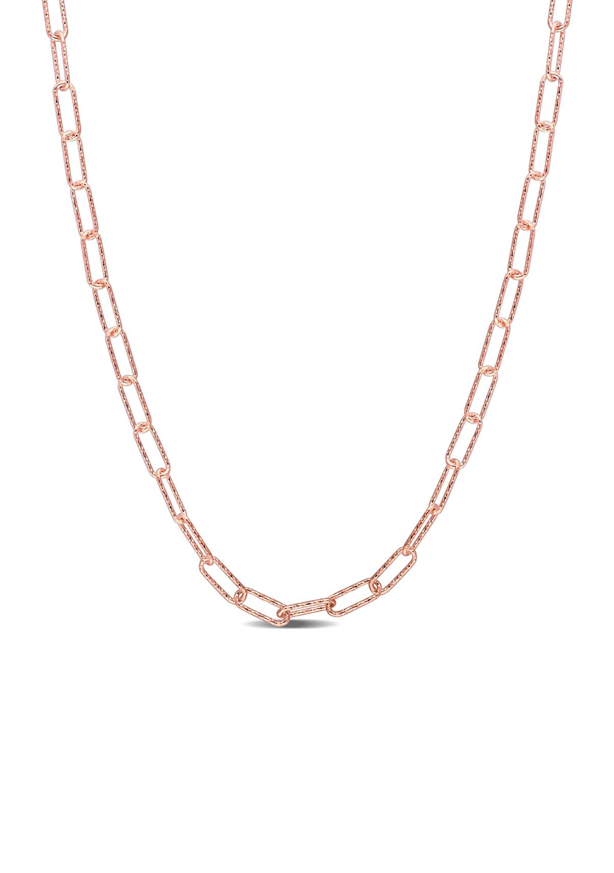 18k Rose Gold Plated Sterling Silver Fancy Paperclip Chain Necklace