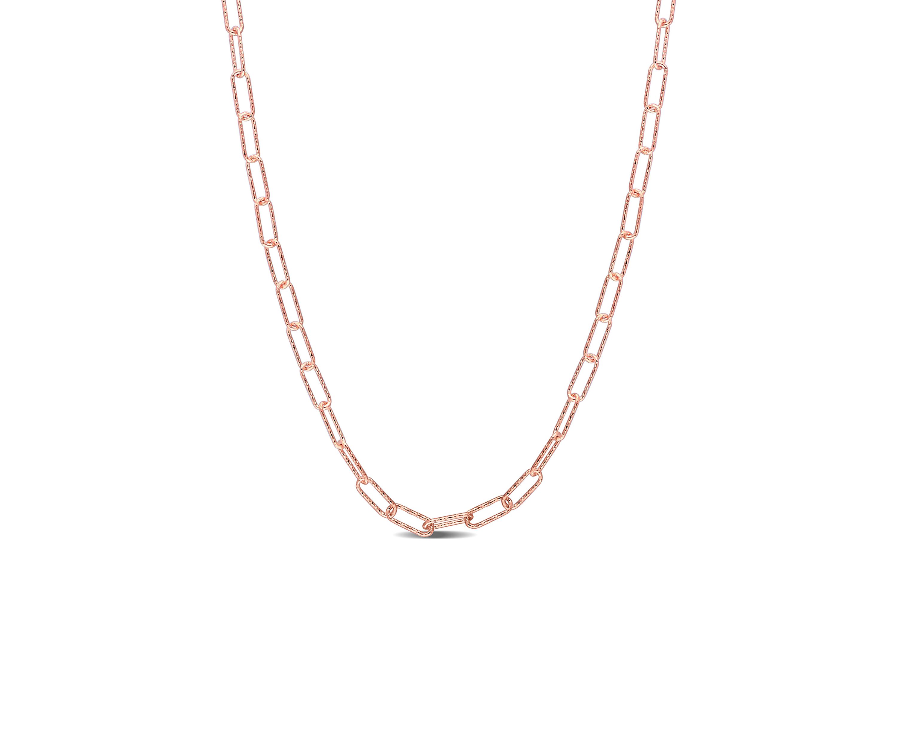 18k Rose Gold Plated Sterling Silver Fancy Paperclip Chain Necklace
