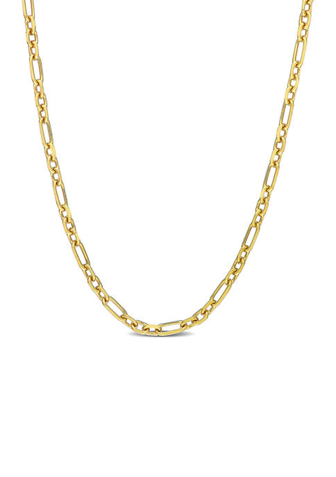 18k Yellow Gold Plated Sterling Silver 3 Millimeter Figaro Chain Necklace
