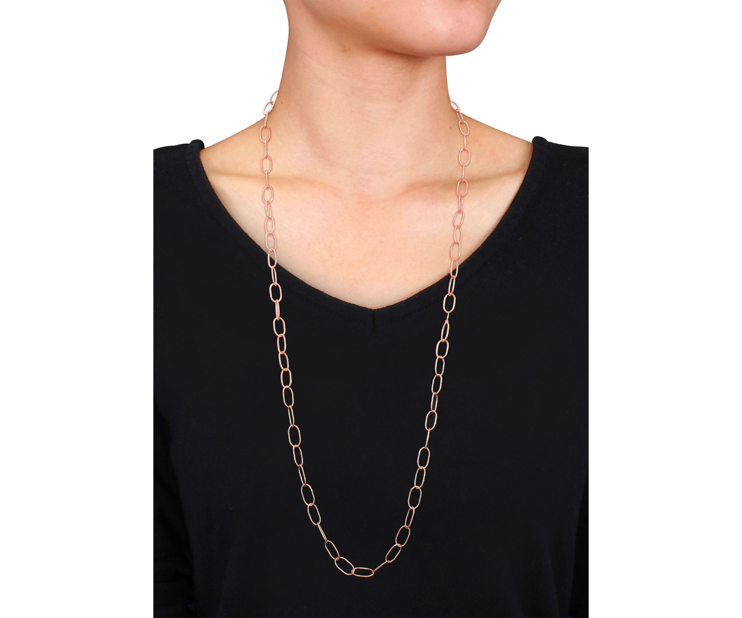 18k Rose Gold Plated Sterling Silver Twisted Rolo Chain Necklace