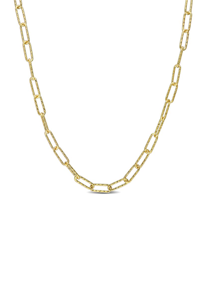 18k Yellow Gold Plated Sterling Silver 5mm Fancy Paperclip Chain Necklace