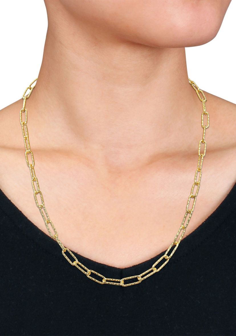 18k Yellow Gold Plated Sterling Silver 5mm Fancy Paperclip Chain Necklace
