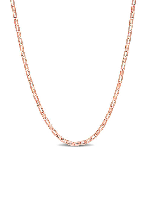 18k Rose Gold Plated Sterling Silver Fancy Rectangular Rolo Chain Necklace