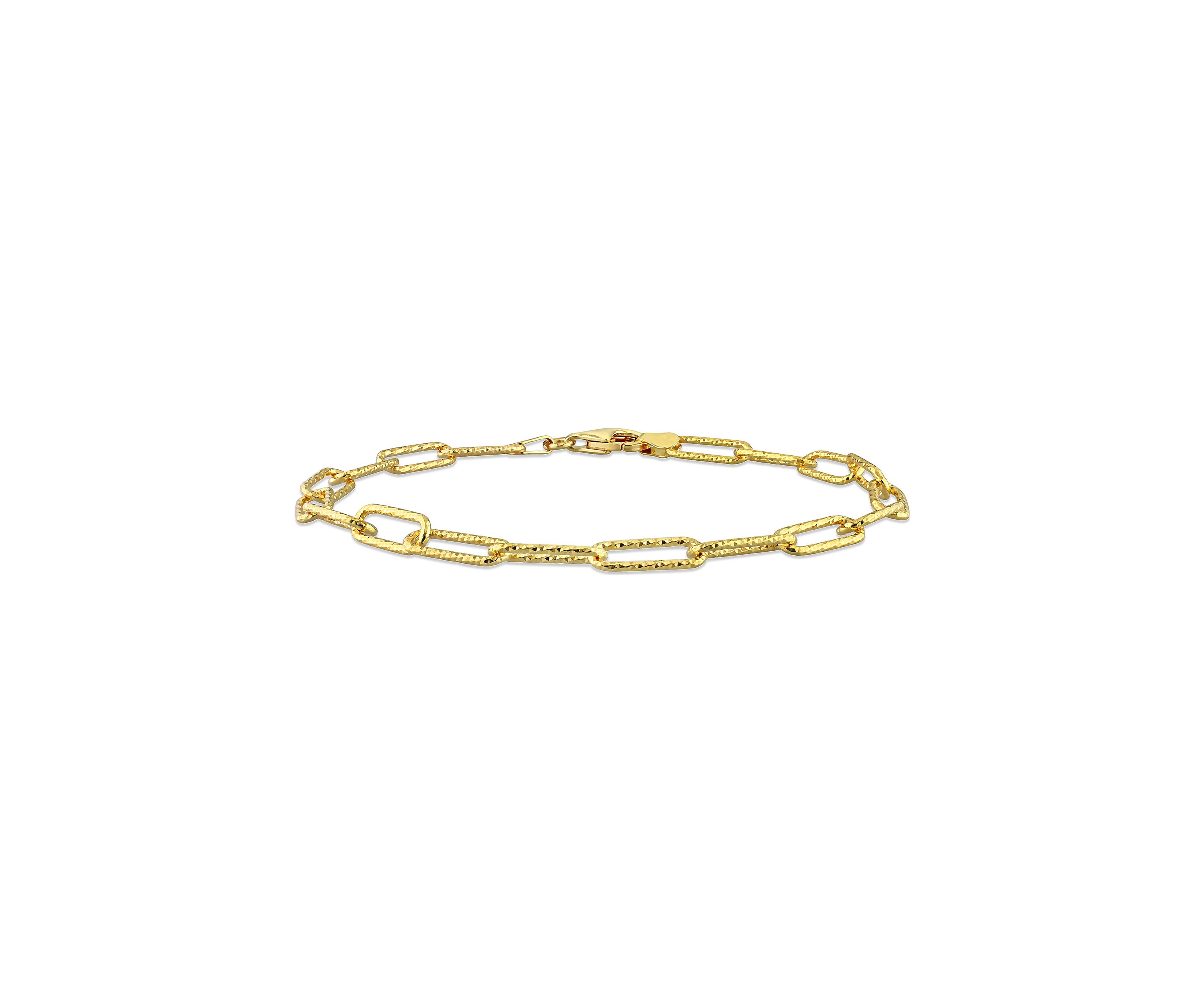 18k Yellow Gold Plated Sterling Silver 5mm Fancy Paperclip Chain Bracelet