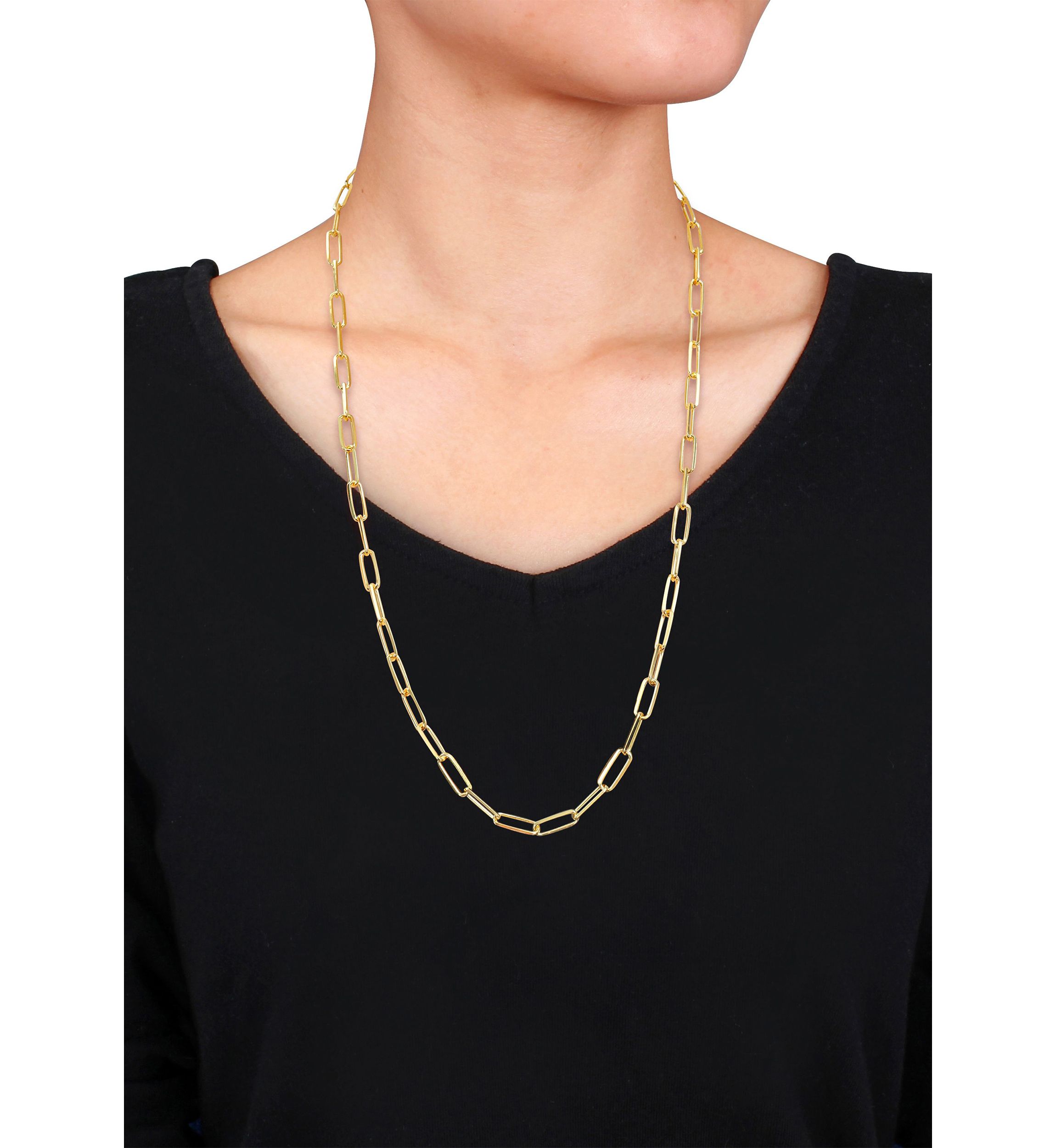 18k Yellow Gold Plated Sterling Silver 5mm Paperclip Chain Necklace