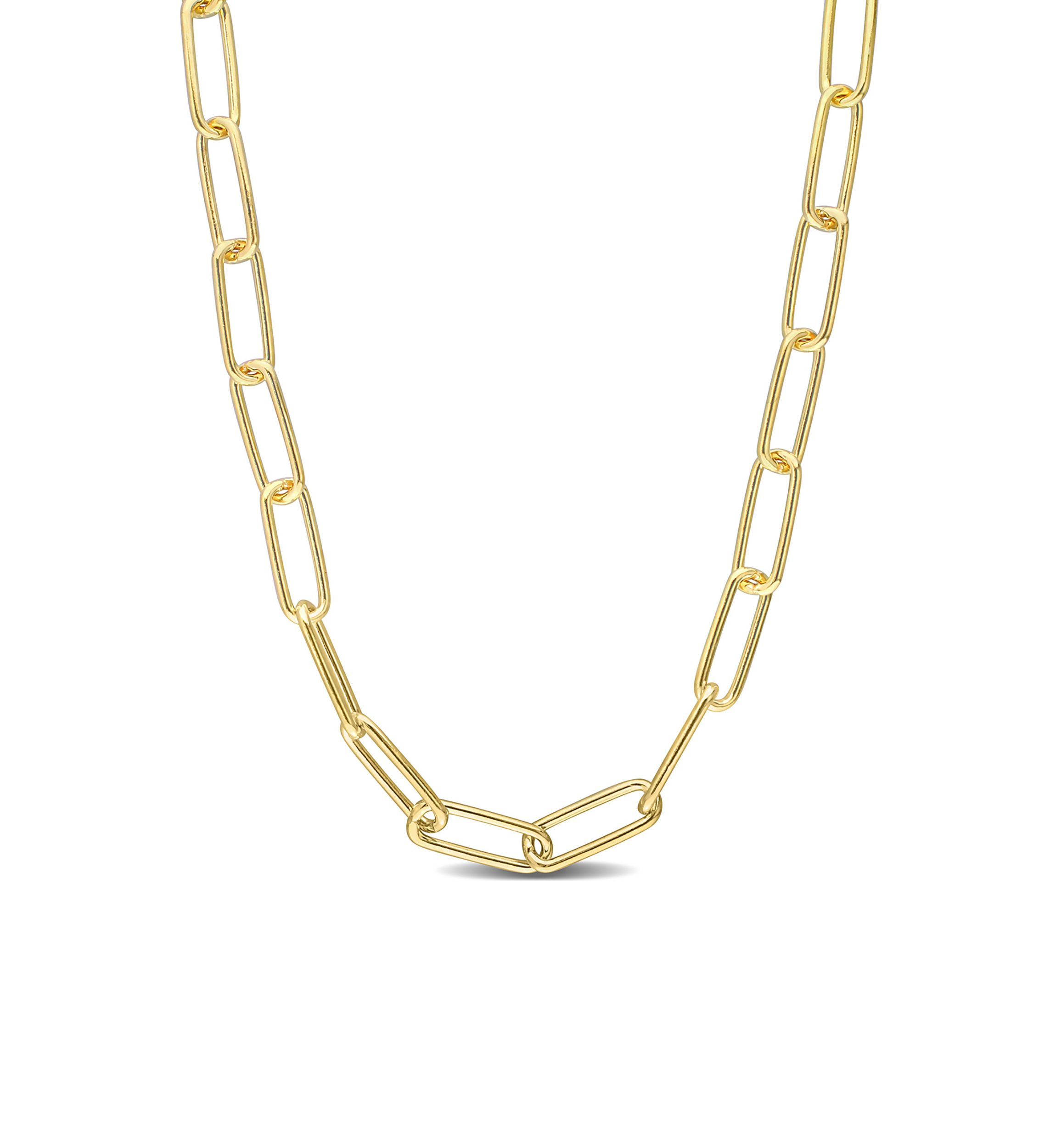 18k Yellow Gold Plated Sterling Silver 5mm Paperclip Chain Necklace