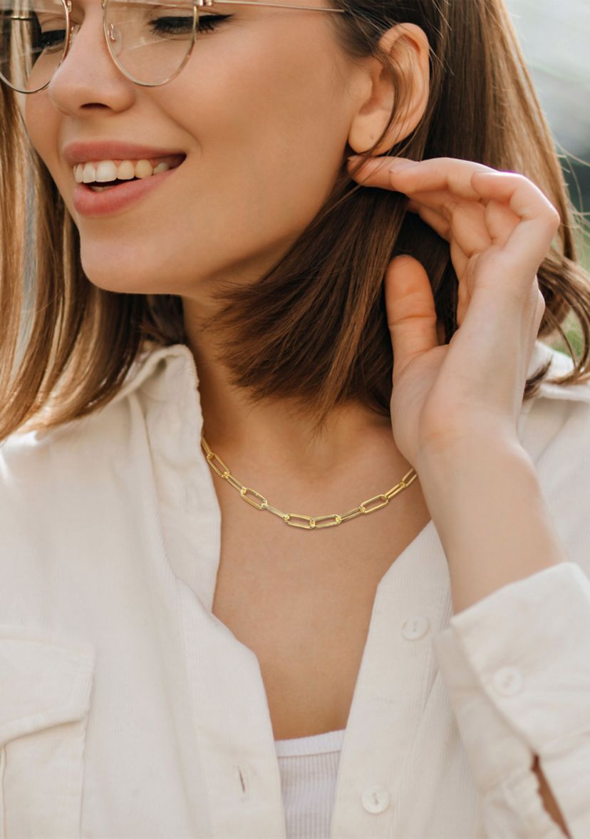 18k Yellow Gold Plated Sterling Silver 5mm Paperclip Chain Necklace
