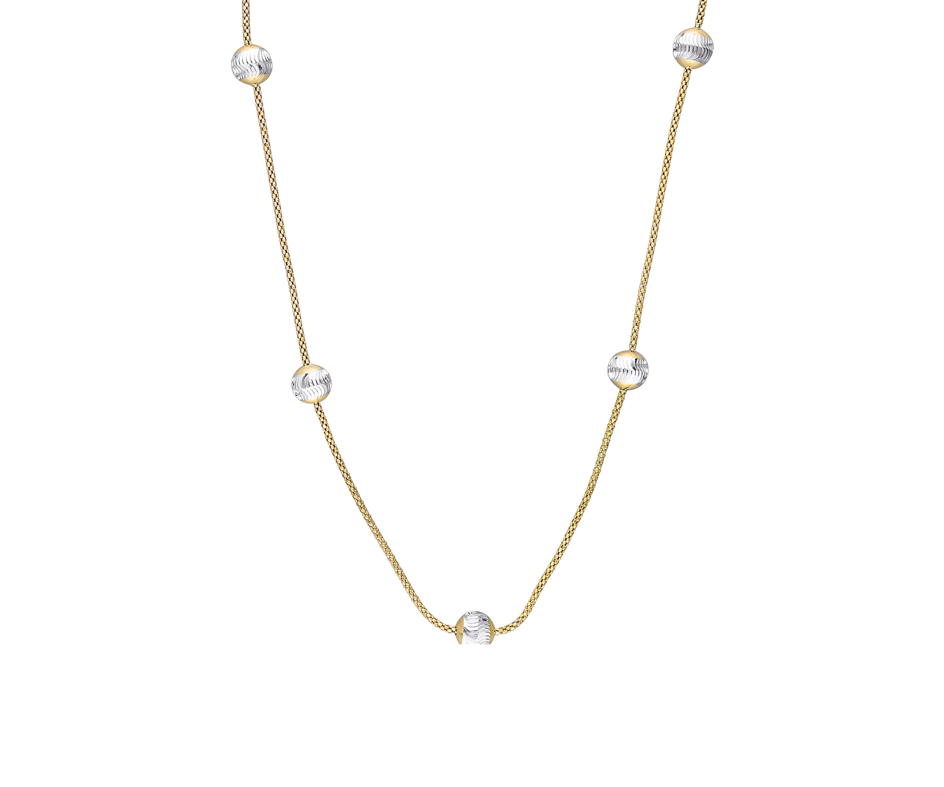 18k Yellow Gold Plated Sterling Silver 6mm Ball Station Chain Necklace