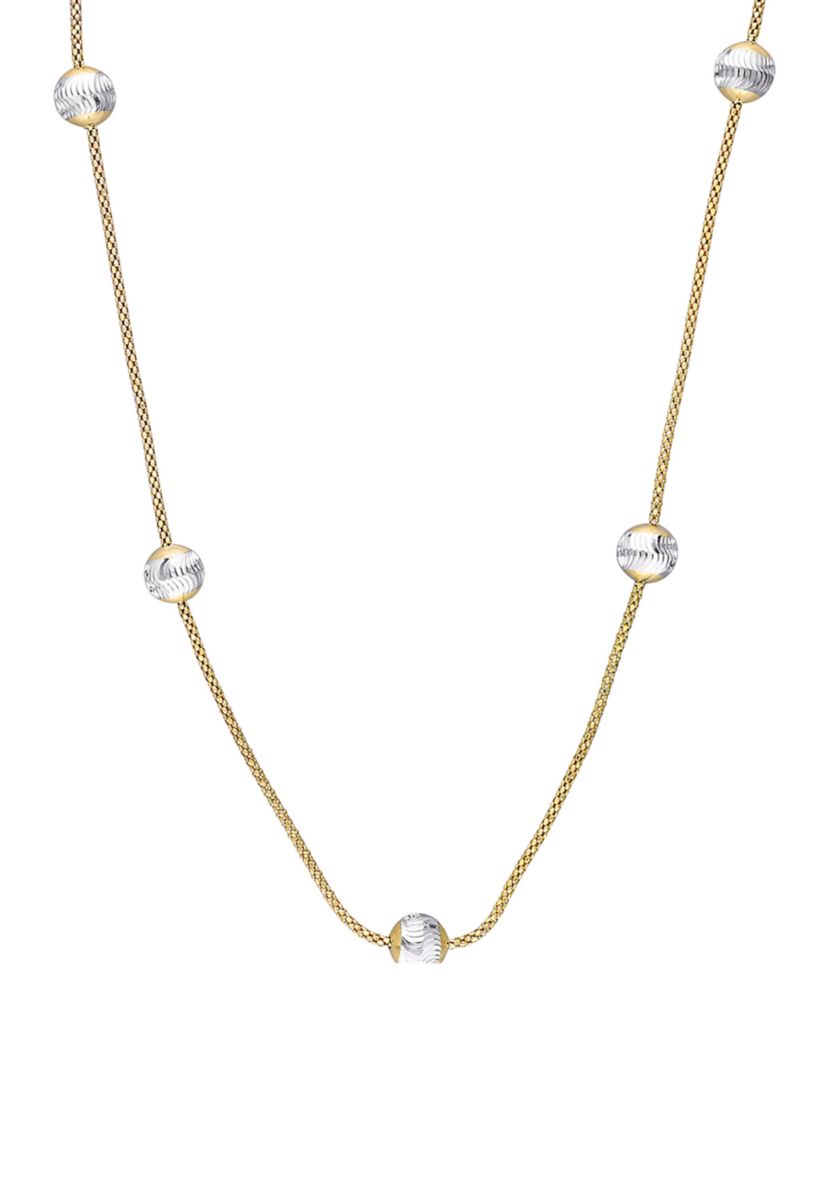 18k Yellow Gold Plated Sterling Silver 6mm Ball Station Chain Necklace