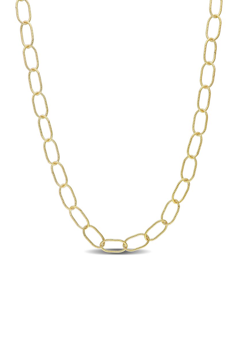 18k Yellow Gold Plated Sterling Silver Twisted Rolo Chain Necklace