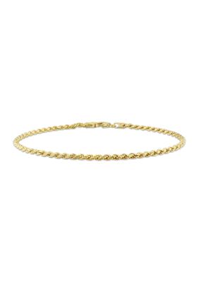 18k Yellow Gold Plated Sterling Silver 2.2mm Rope Chain Bracelet