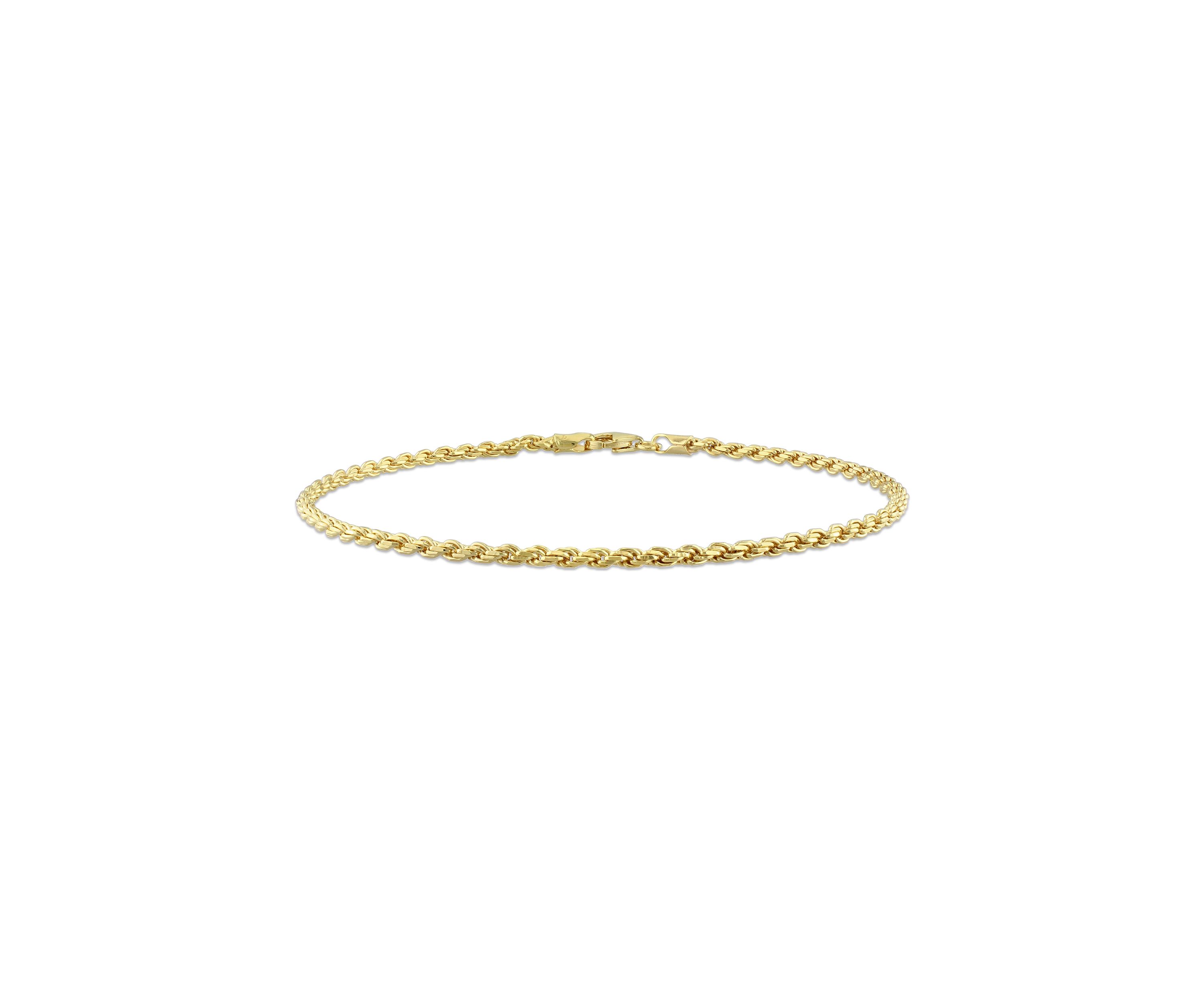 18k Yellow Gold Plated Sterling Silver 2.2mm Rope Chain Bracelet
