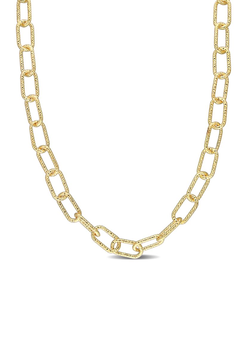 18k Yellow Gold Plated Sterling Silver 9mm Fancy Paperclip Chain Necklace