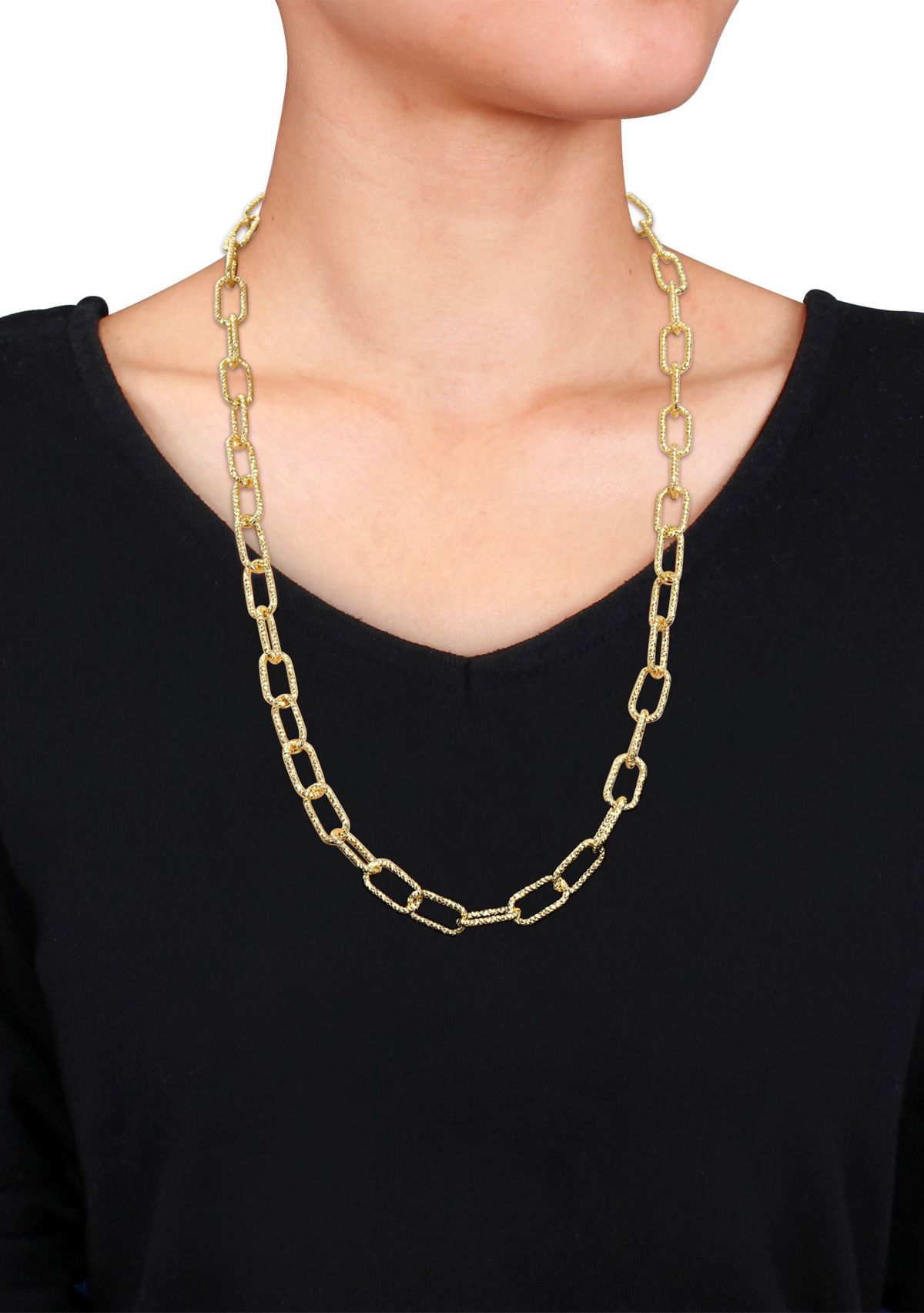 18k Yellow Gold Plated Sterling Silver 9mm Fancy Paperclip Chain Necklace