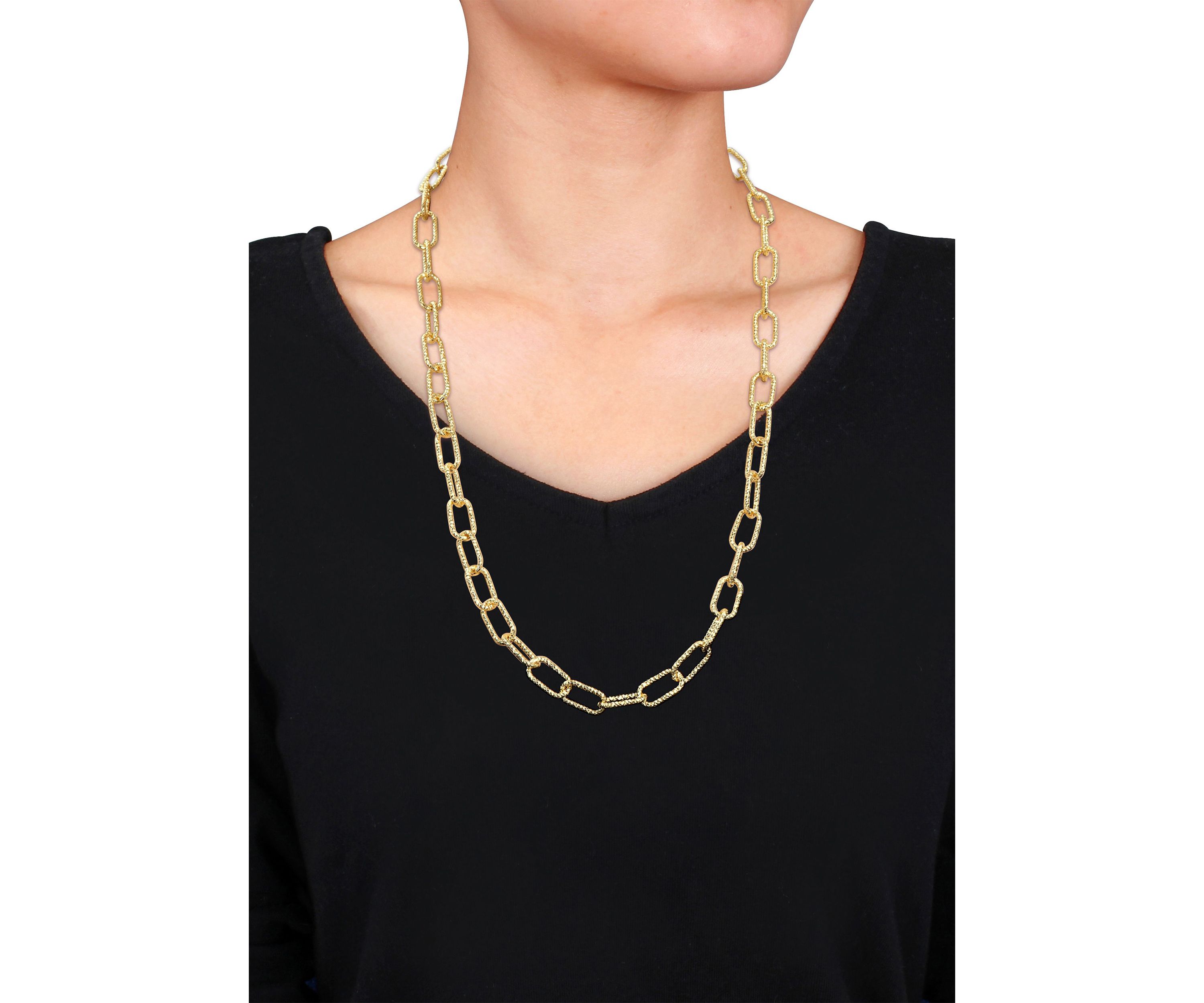 18k Yellow Gold Plated Sterling Silver 9mm Fancy Paperclip Chain Necklace