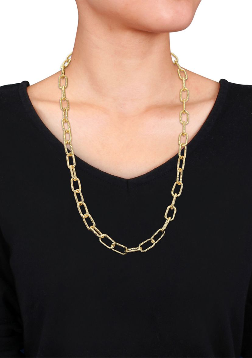 18k Yellow Gold Plated Sterling Silver 9mm Fancy Paperclip Chain Necklace