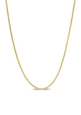 Haylee Jewels 18k Yellow Gold Plated Sterling Silver 1.2mm Snake Chain Necklace