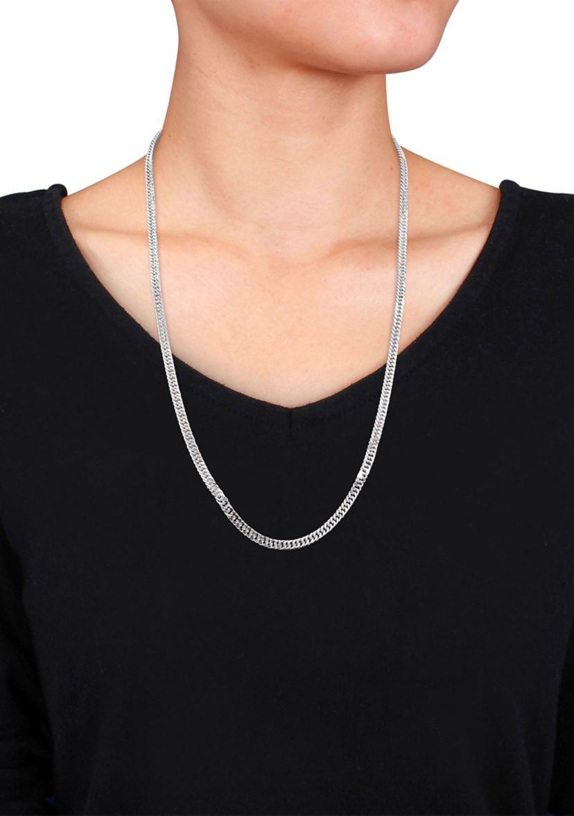 Sterling Silver Fancy Curb Link Chain Necklace