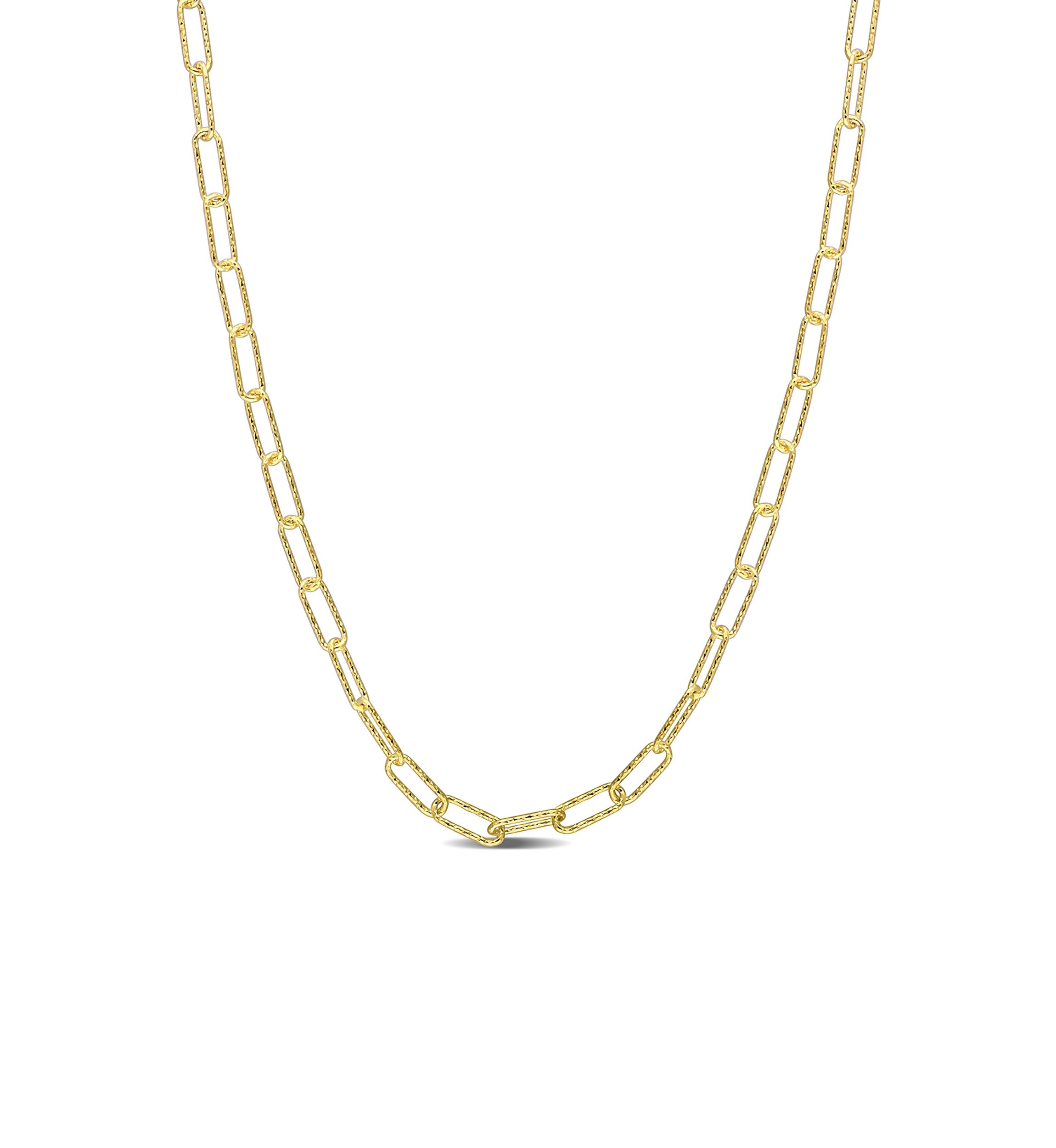 18k Yellow Gold Plated Sterling Silver Fancy Paperclip Chain Necklace