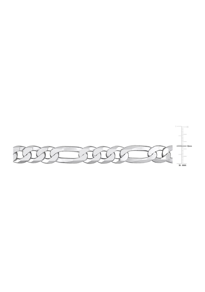 18k Yellow Gold Plated Sterling Silver 12.3mm Flat Figaro Chain Necklace