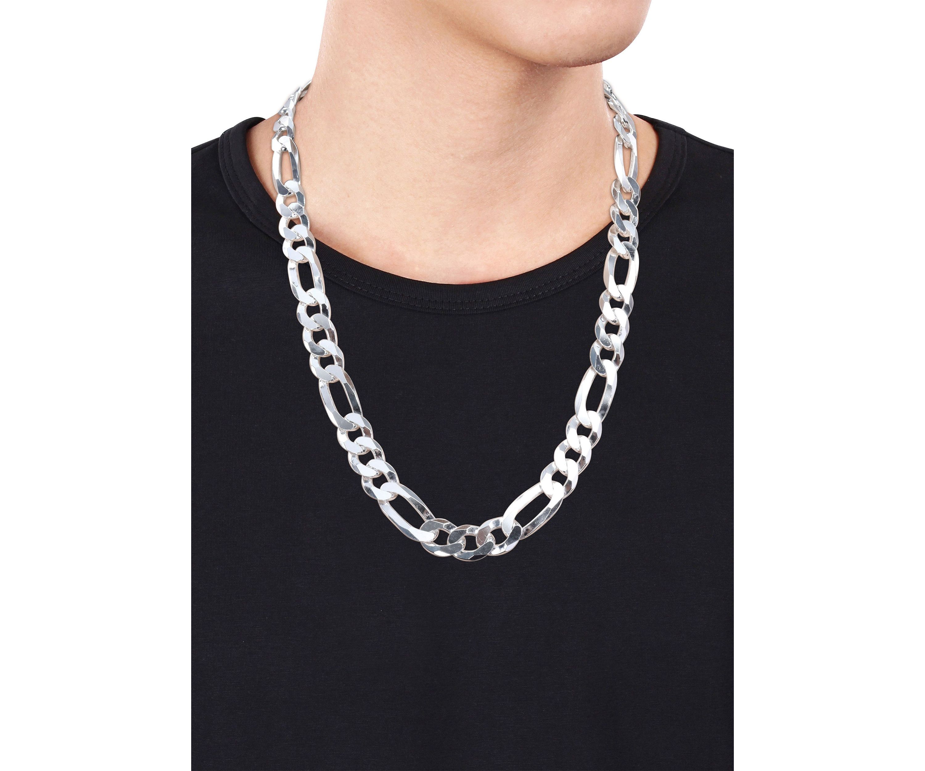 18k Yellow Gold Plated Sterling Silver 12.3mm Flat Figaro Chain Necklace