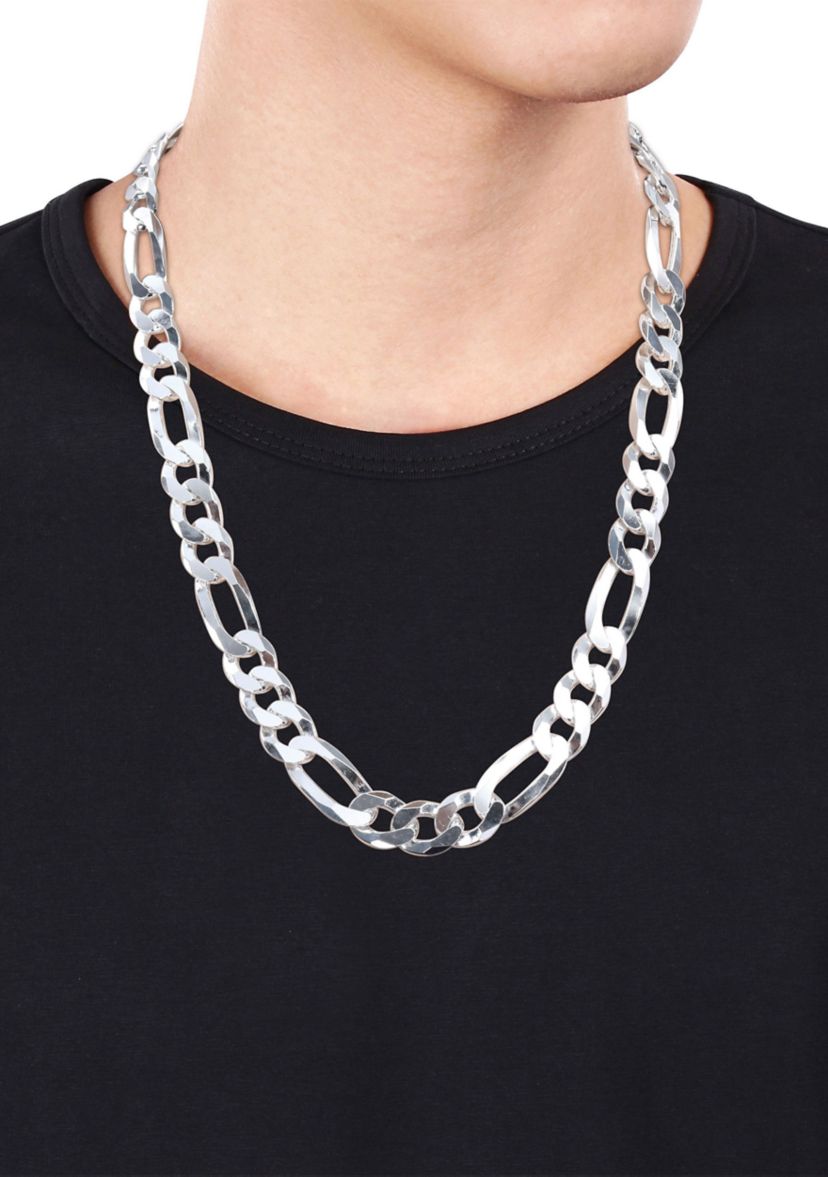 18k Yellow Gold Plated Sterling Silver 12.3mm Flat Figaro Chain Necklace