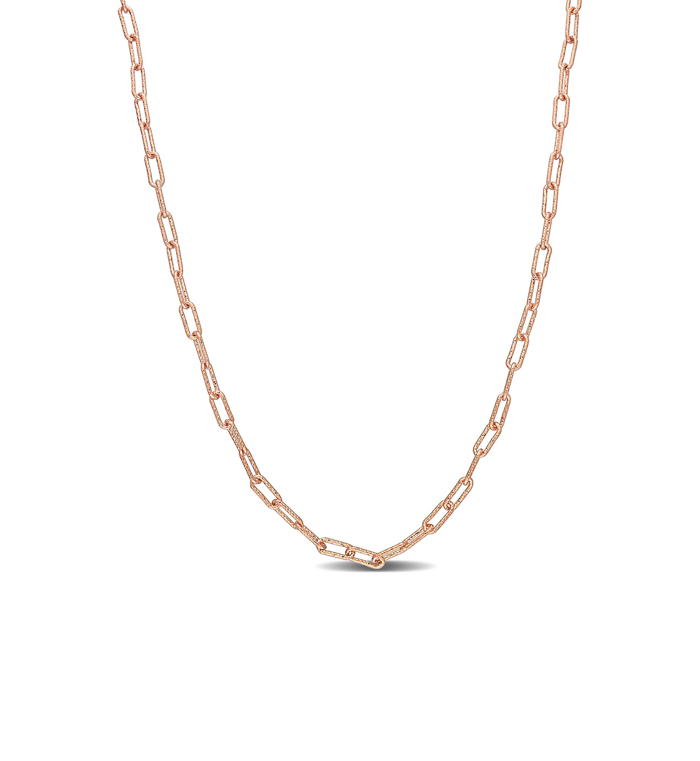 18k Rose Gold Plated Sterling Silver 3.5mm Fancy Paper Clip Chain Necklace