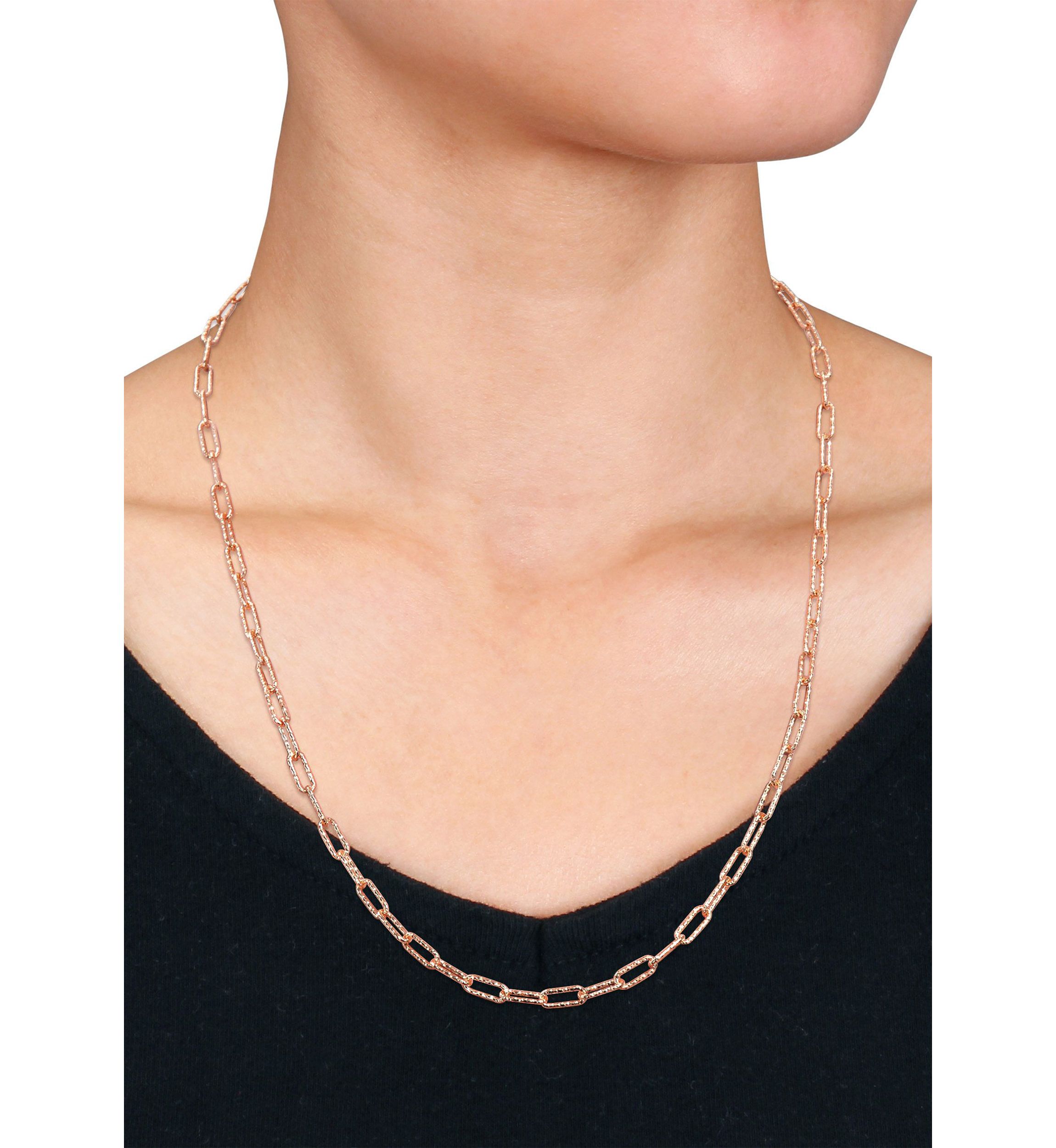 18k Rose Gold Plated Sterling Silver 3.5mm Fancy Paper Clip Chain Necklace