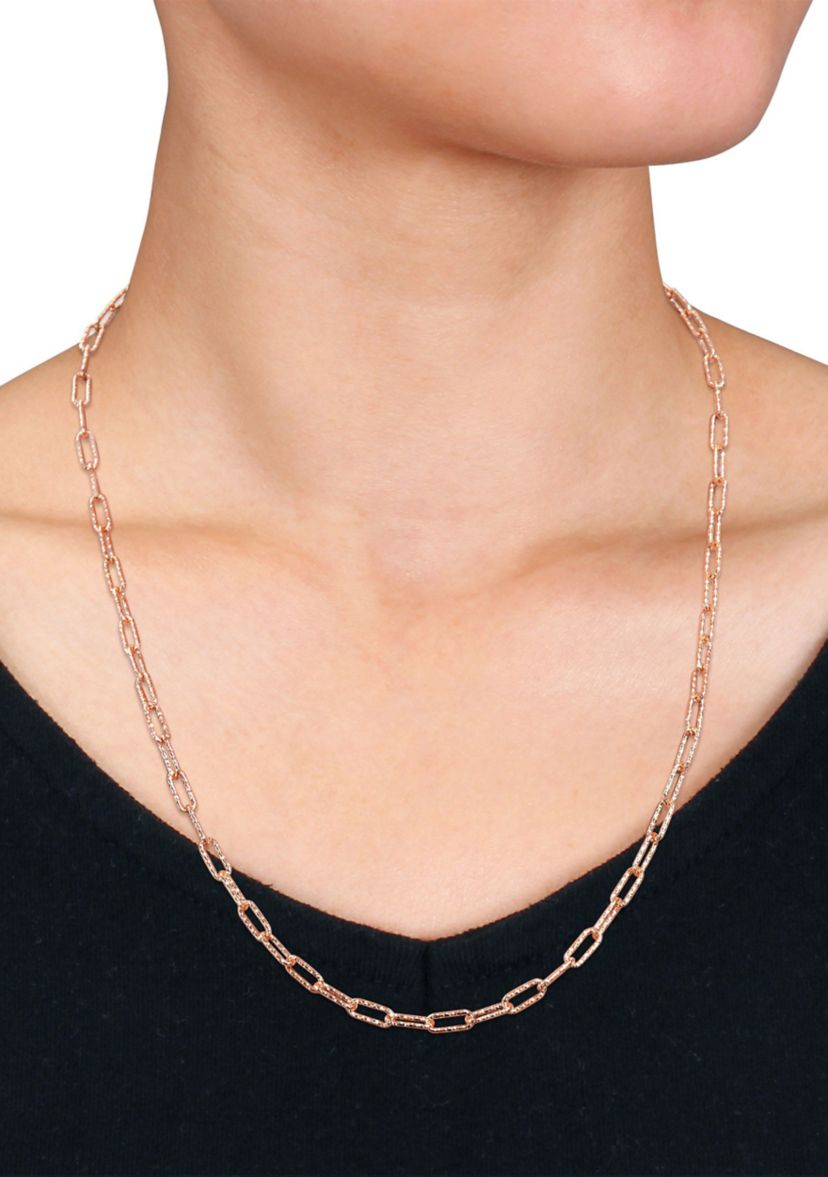 18k Rose Gold Plated Sterling Silver 3.5mm Fancy Paper Clip Chain Necklace