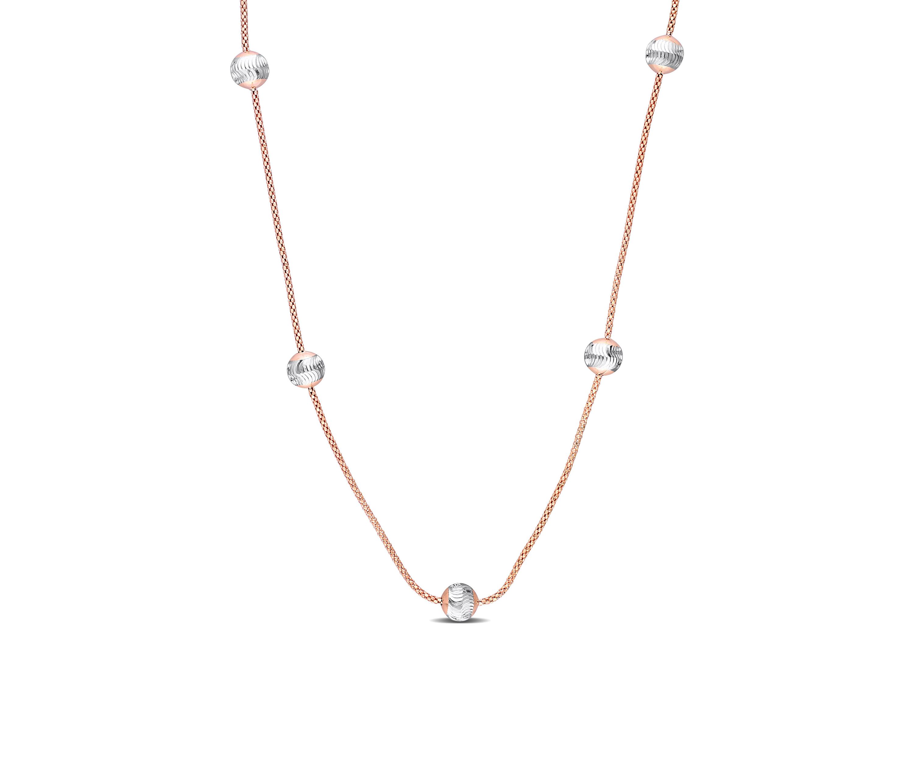 18k Rose Gold Plated Sterling Silver 6mm Ball Station Chain Necklace