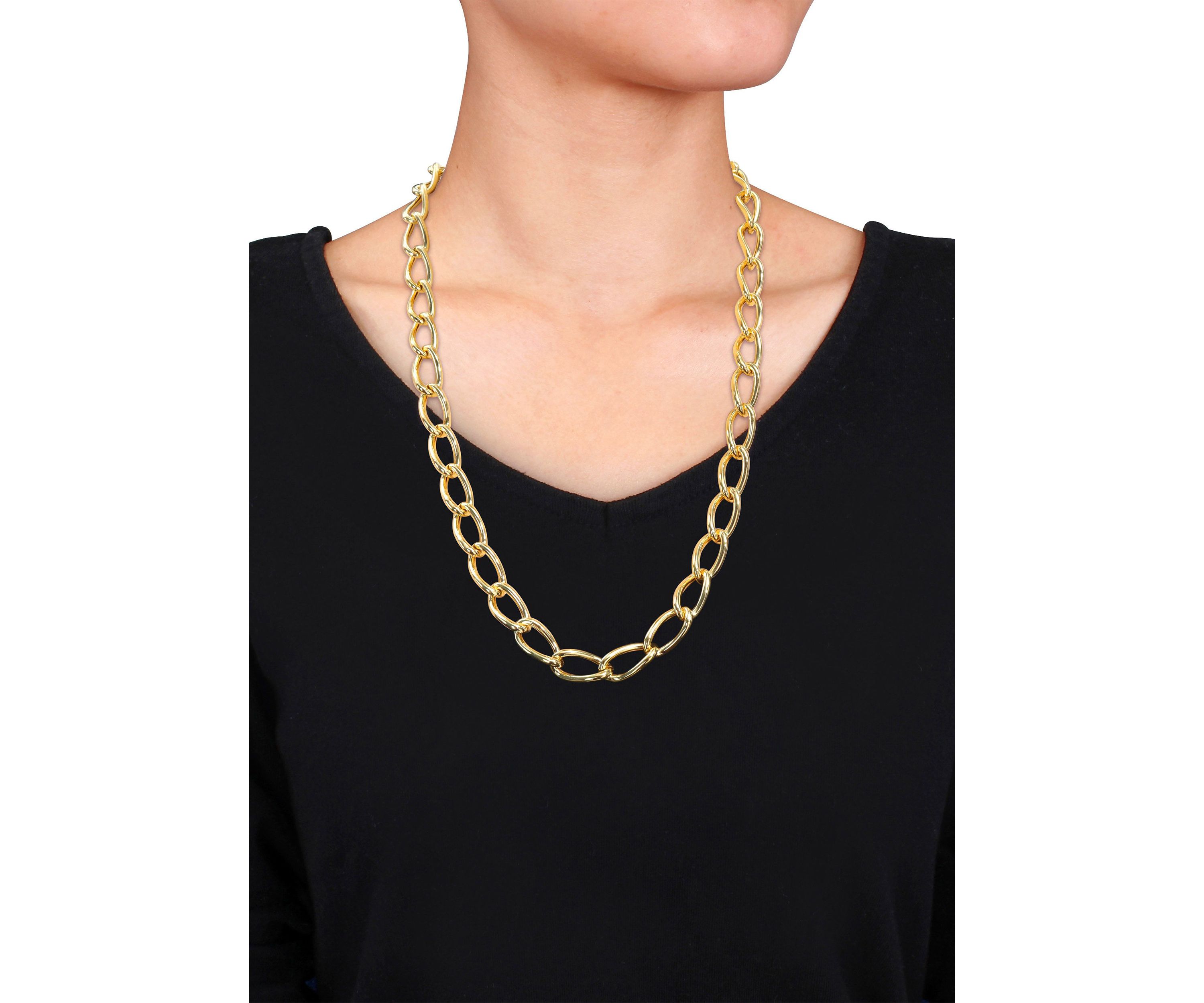 18k Yellow Gold Plated Sterling Silver Hollow Link Chain Necklace