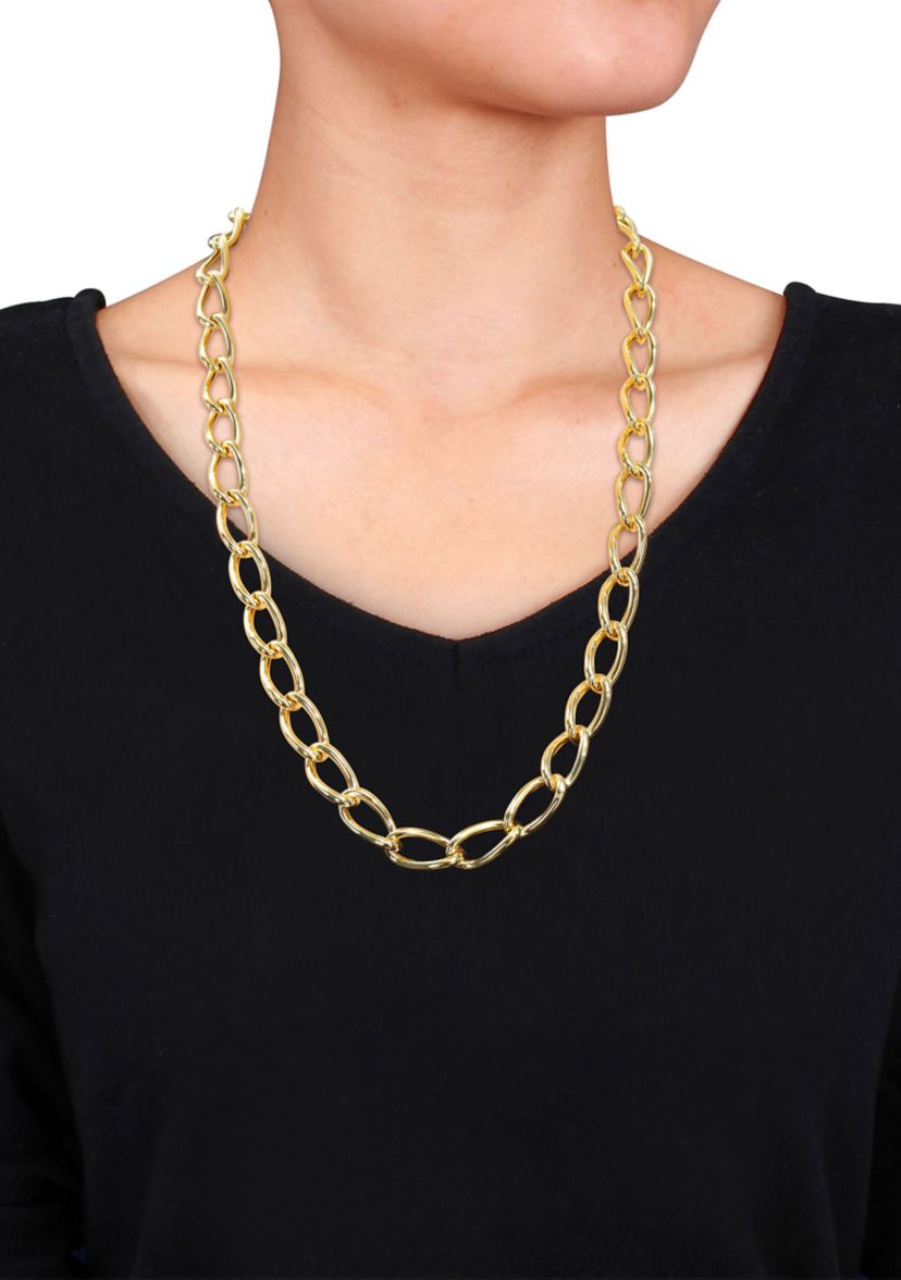 18k Yellow Gold Plated Sterling Silver Hollow Link Chain Necklace