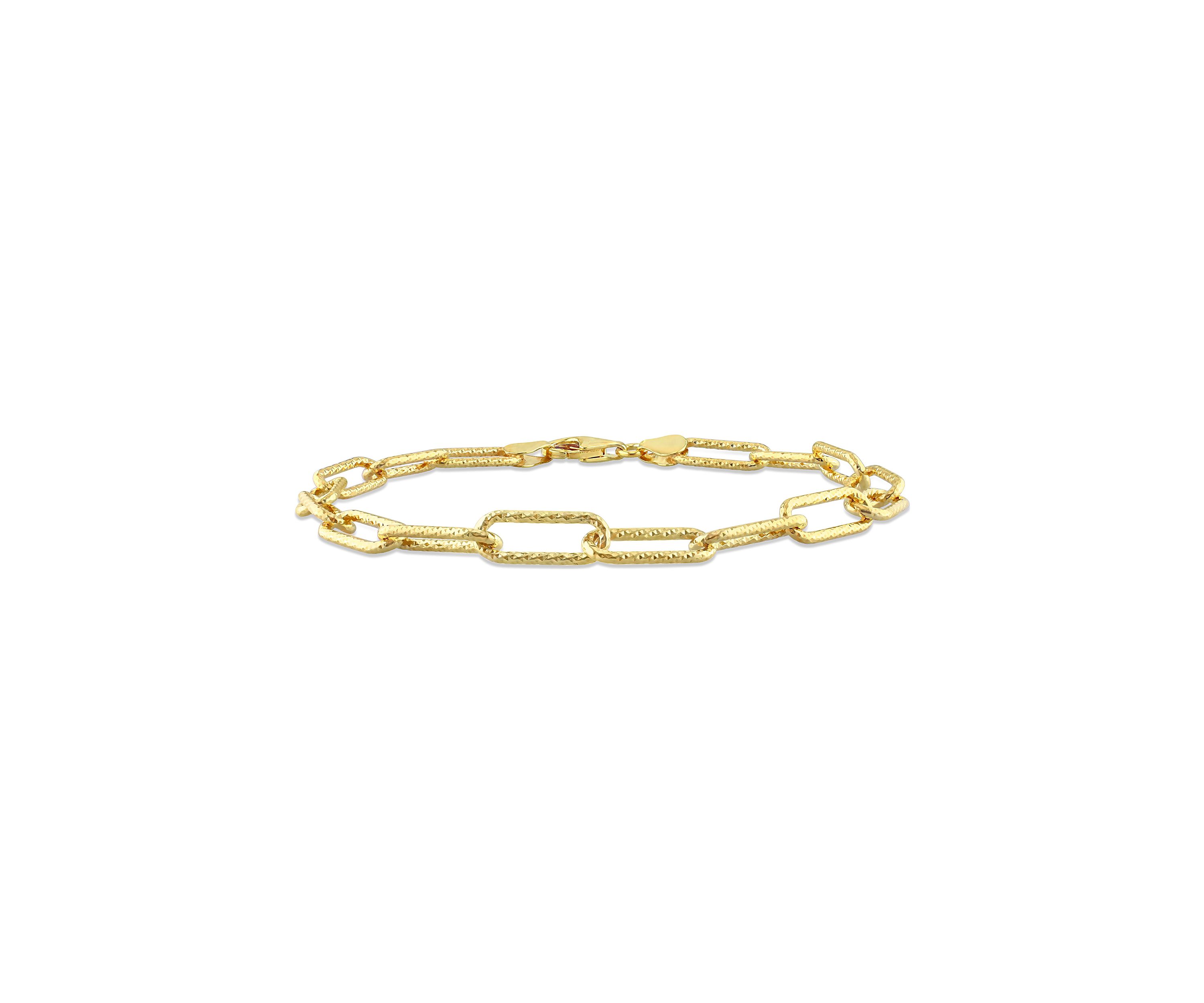 18k Yellow Gold Plated Sterling Silver 6mm Fancy Paperclip Chain Bracelet