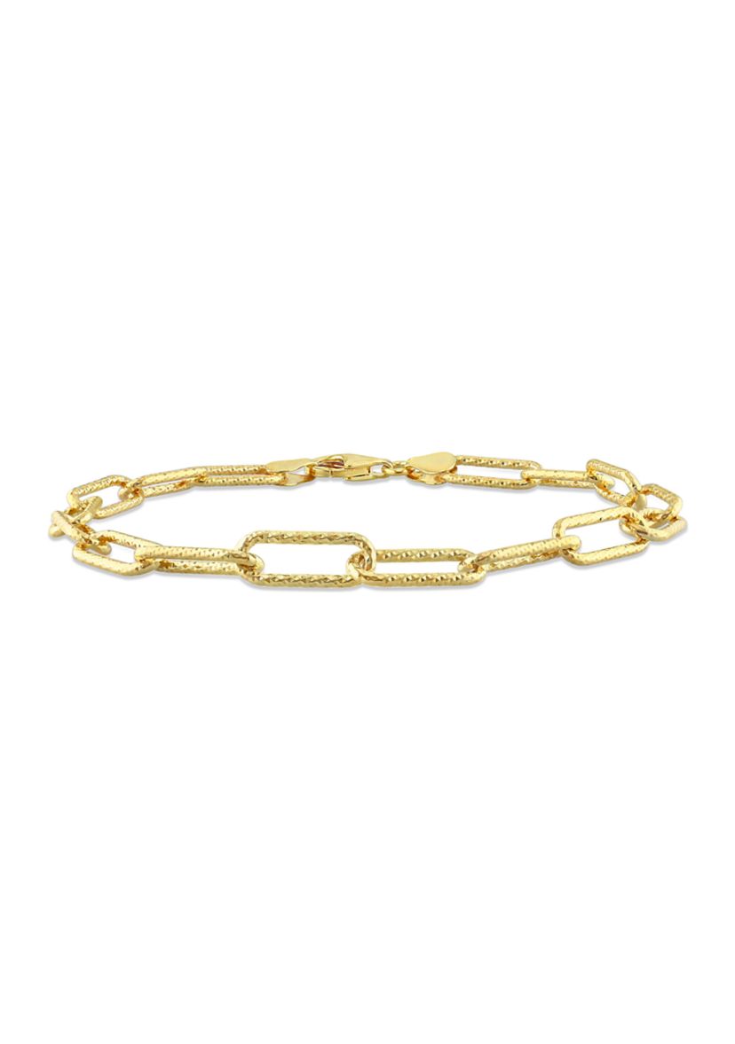 18k Yellow Gold Plated Sterling Silver 6mm Fancy Paperclip Chain Bracelet