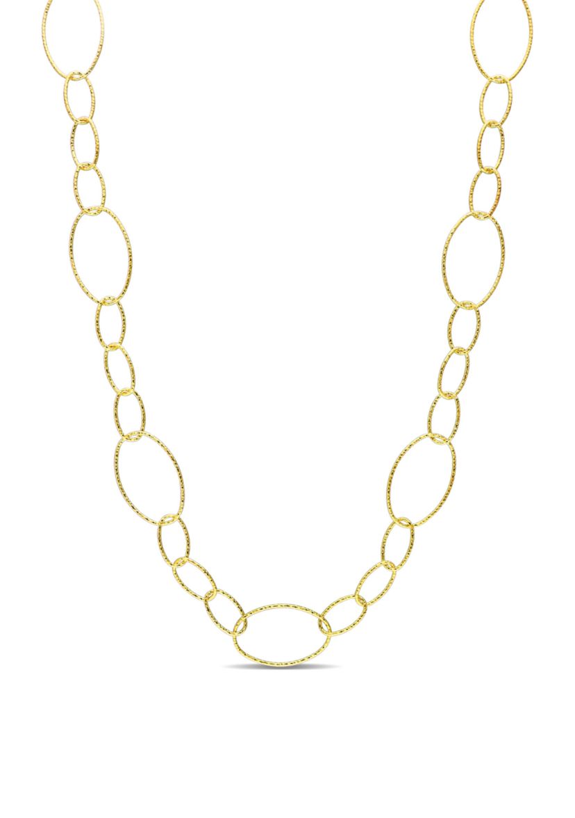 18k Yellow Gold Plated Sterling Silver 13mm Fancy Oval Link Chain Necklace