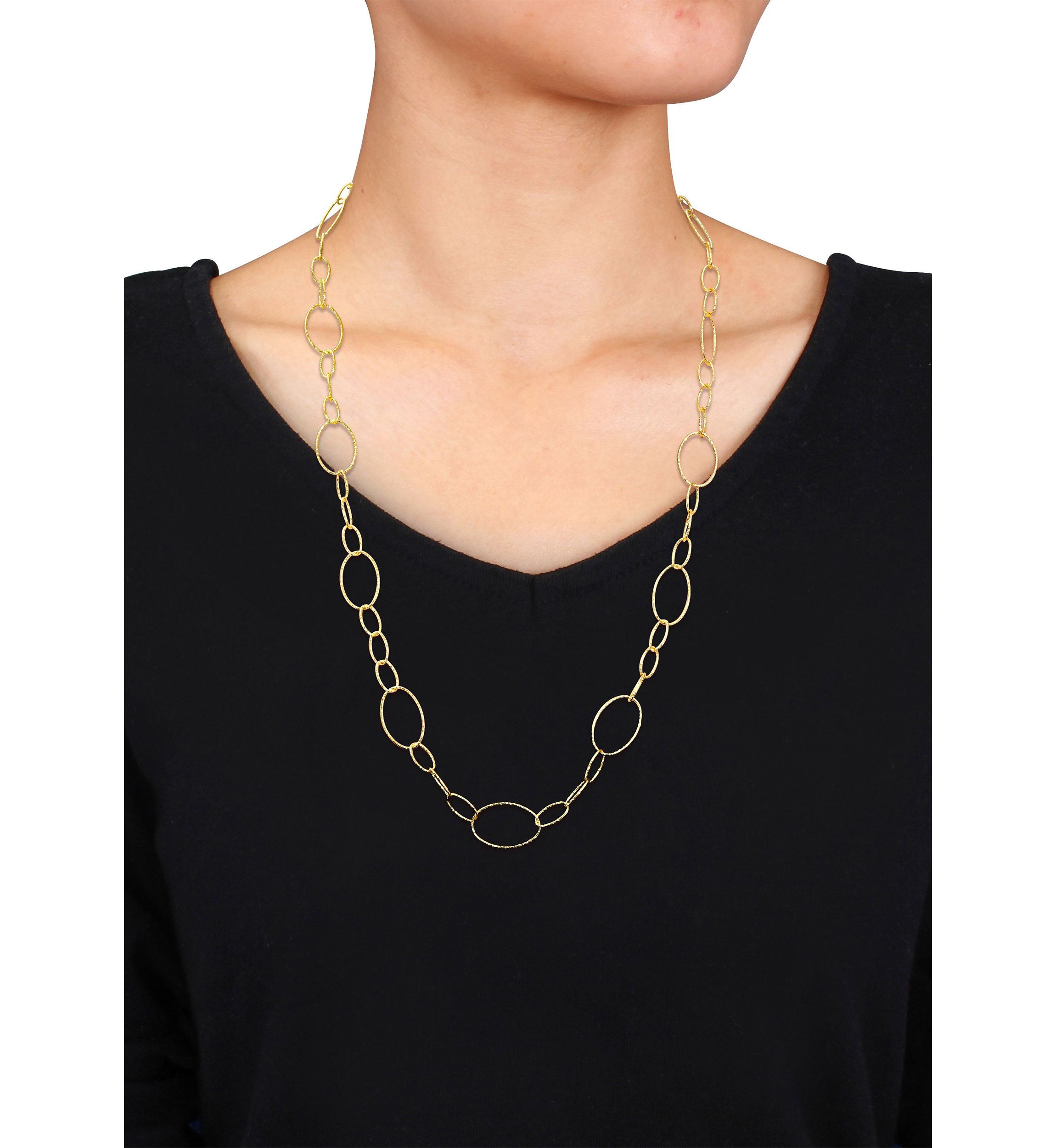 18k Yellow Gold Plated Sterling Silver 13mm Fancy Oval Link Chain Necklace