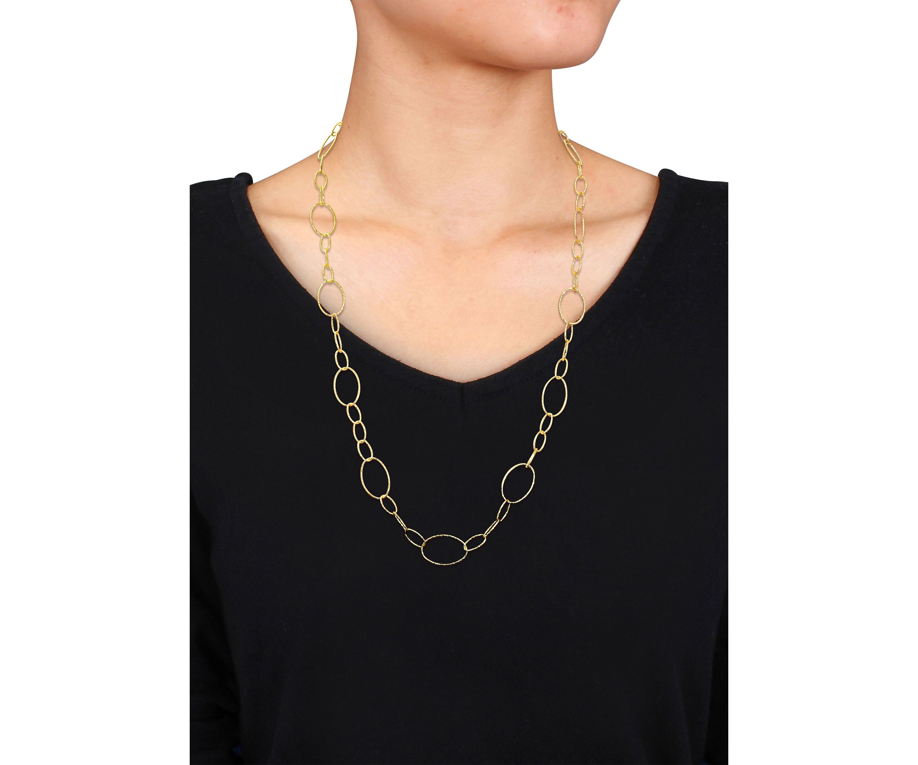 18k Yellow Gold Plated Sterling Silver 13mm Fancy Oval Link Chain Necklace