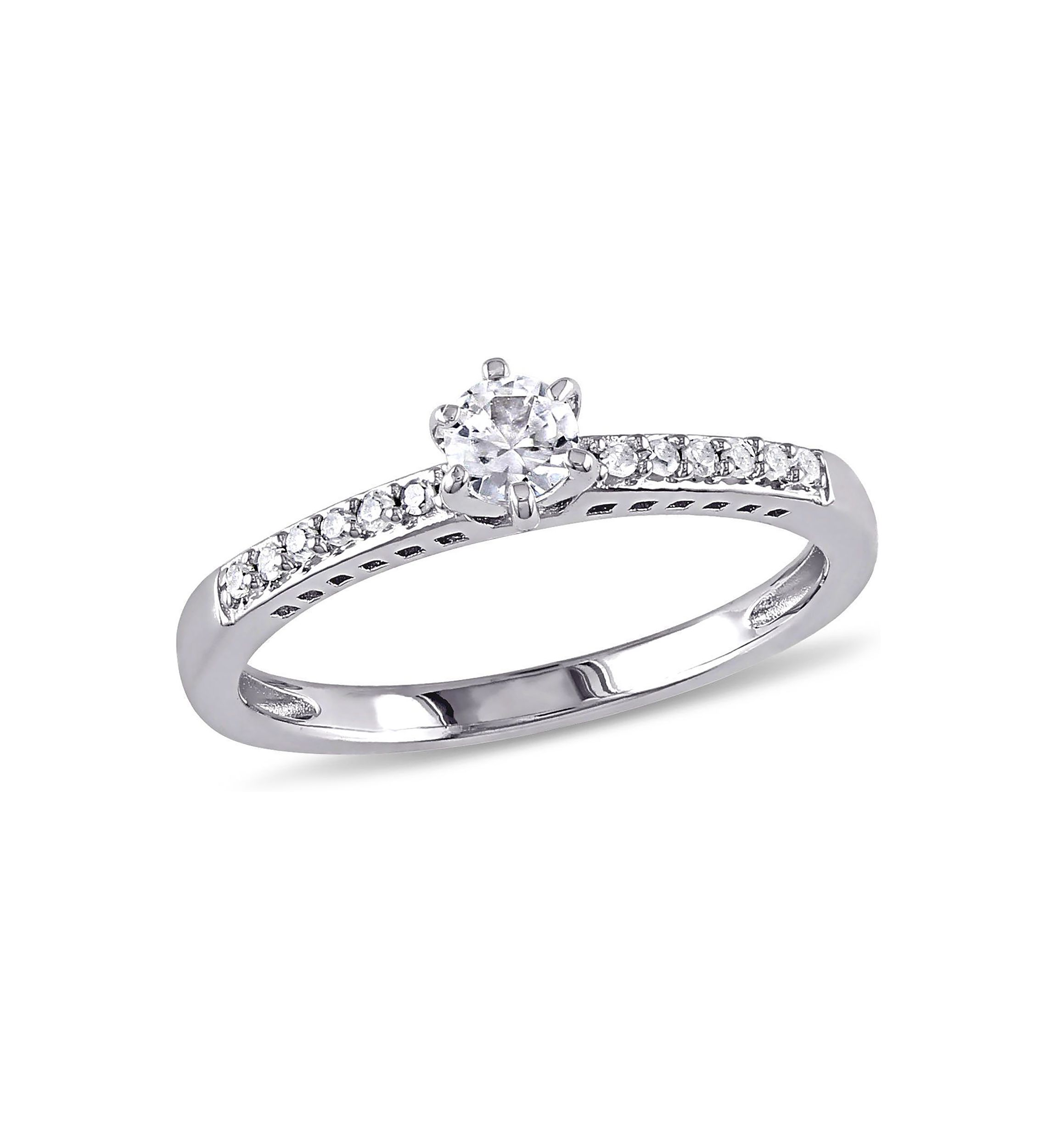 Lab Created 1/4 CT TGW Created White Sapphire and Diamond Accent Ring in Sterling Silver