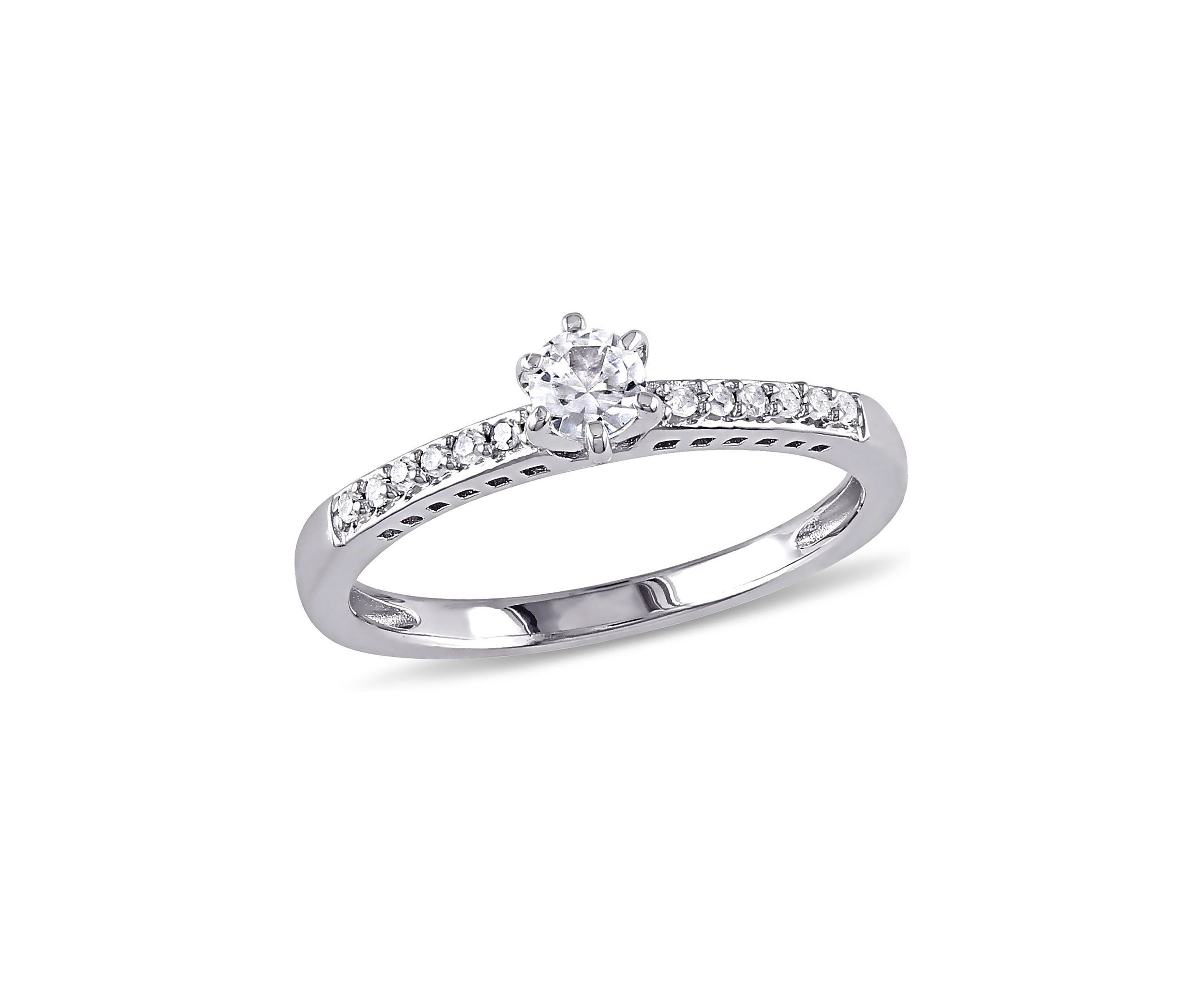 Lab Created 1/4 CT TGW Created White Sapphire and Diamond Accent Ring in Sterling Silver