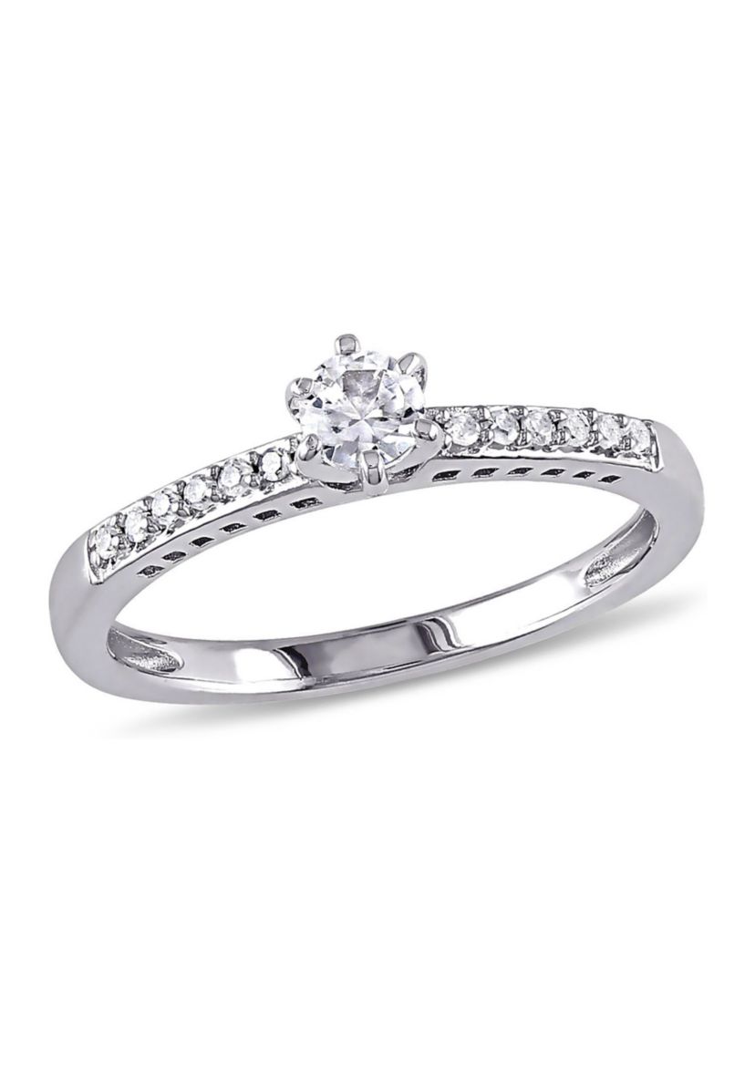 Lab Created 1/4 CT TGW Created White Sapphire and Diamond Accent Ring in Sterling Silver