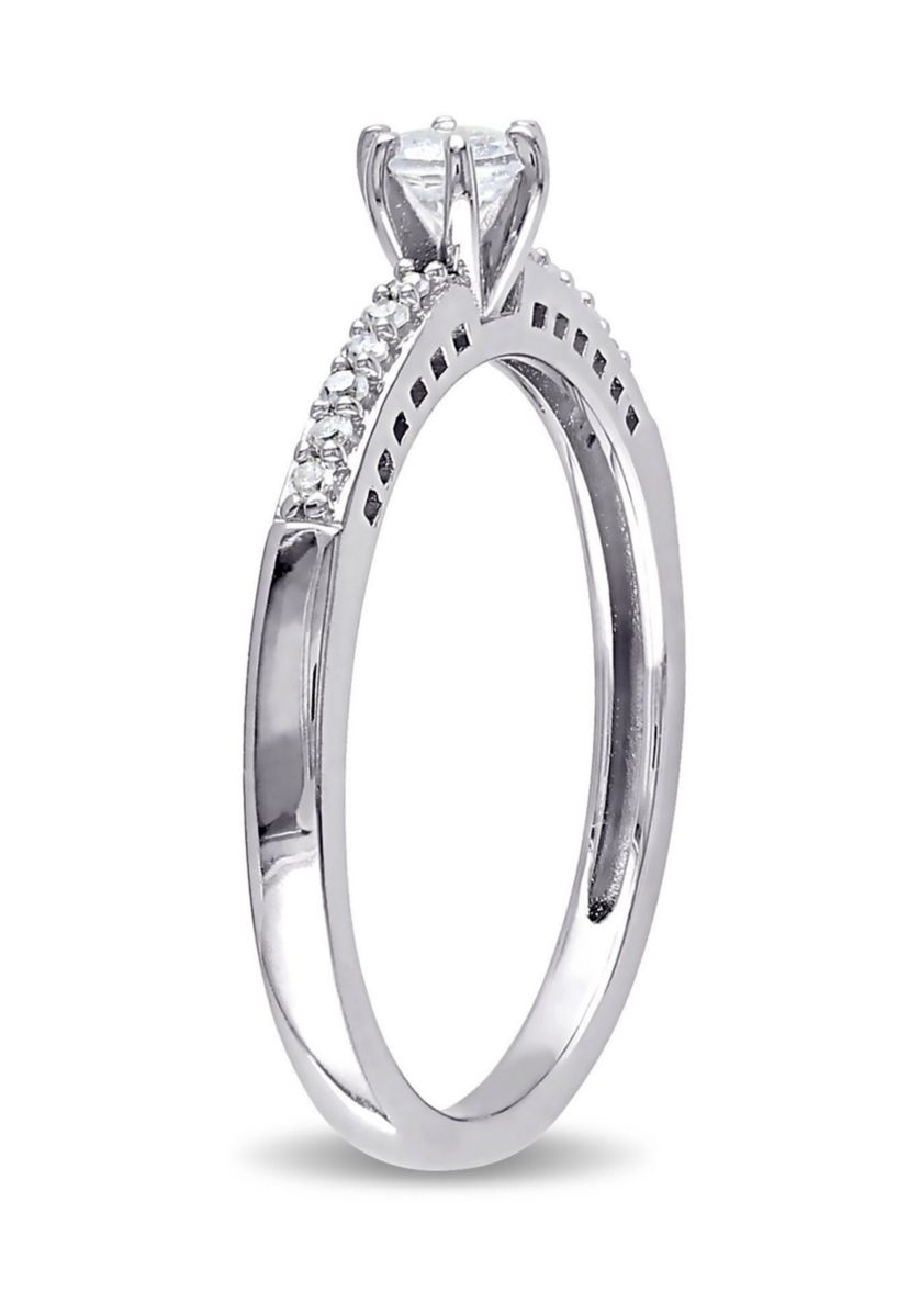 Lab Created 1/4 CT TGW Created White Sapphire and Diamond Accent Ring in Sterling Silver